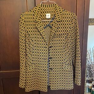Chic Navy and Gold Patterned Women's Jacket